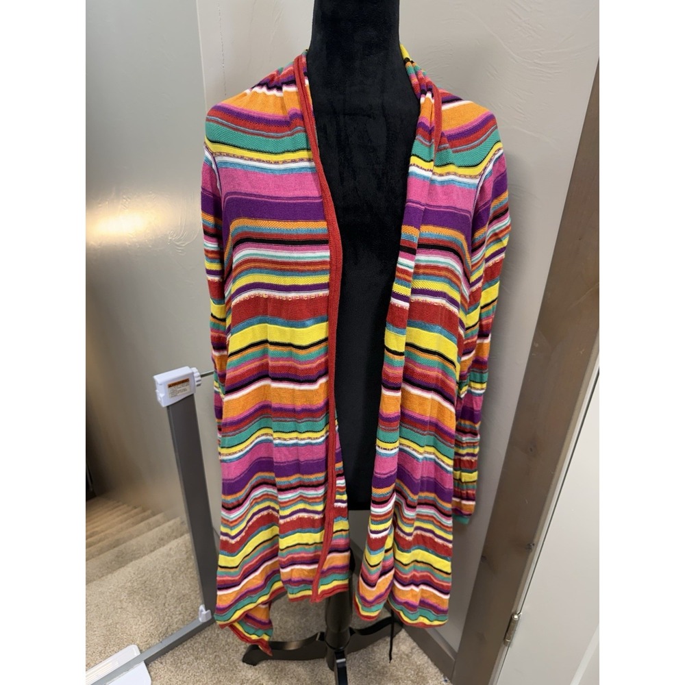 LAUREN RALPH LAUREN Rainbow Serape Blanket Open Front Linen Blend  Cardigan OSFM
